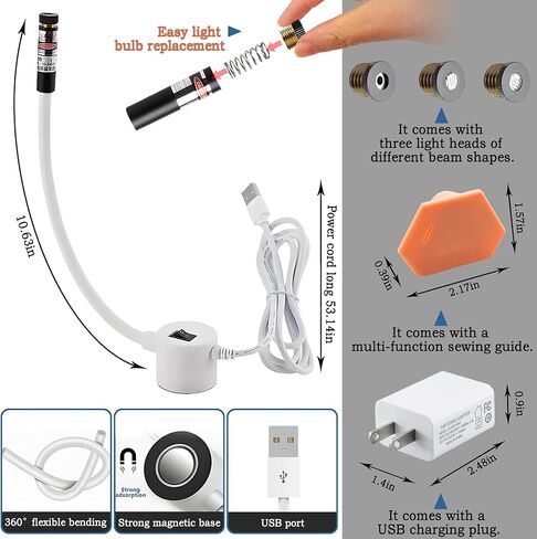 XQASIEO 3-in-1 USB Magnetic Positioning Quilting Light for Sewing Machine Laser Seam Guide, Adjustable Red Point Straight Cross Precision Stitch Line Light Tool in Saudi Arabia