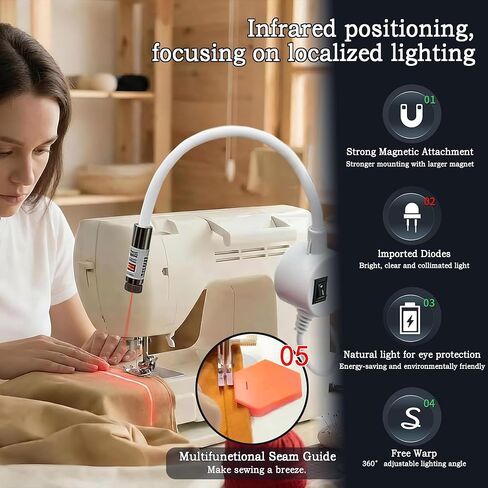 XQASIEO 3-in-1 USB Magnetic Positioning Quilting Light for Sewing Machine Laser Seam Guide, Adjustable Red Point Straight Cross Precision Stitch Line Light Tool in Saudi Arabia