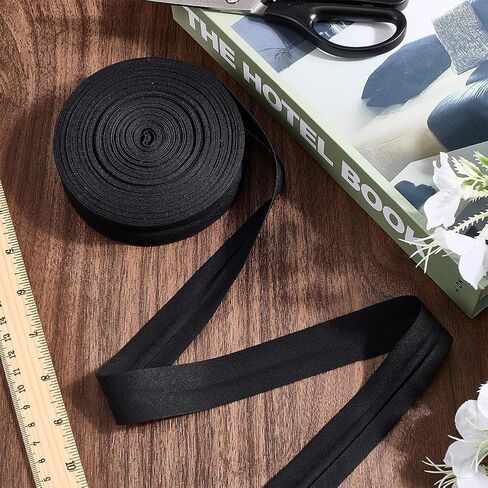 21.87 Yards 0.98 Inch Black Bias Binding Tape Webbing Fabric Ribbon Double Fold Polycotton Versatile Hemming Quilting Tapes for Sewing Making Clothes Quilt Seaming Piping DIY Craft Supply in Saudi Arabia