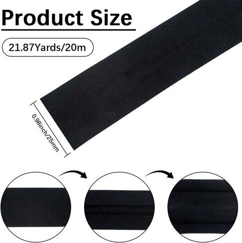 21.87 Yards 0.98 Inch Black Bias Binding Tape Webbing Fabric Ribbon Double Fold Polycotton Versatile Hemming Quilting Tapes for Sewing Making Clothes Quilt Seaming Piping DIY Craft Supply in Saudi Arabia