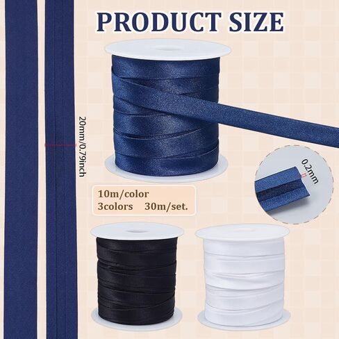 BENECREAT 41 Yards 3 Colors Satin Bias Tape, 3/8Inch Double Fold Satin Binding Bias Ribbon for Cheongsam Decoration, Clothing Seaming Piping, Mixed Color in Saudi Arabia
