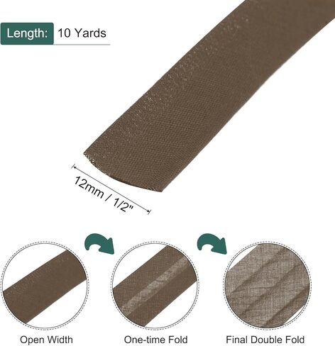 Generic 1/2 Inch Double Fold Bias Tape Polyester Continuous Bulk Bias Tape for Sewing,Seaming Quilting Hemming Binding Crafts (Brown 10 Yards) in Saudi Arabia
