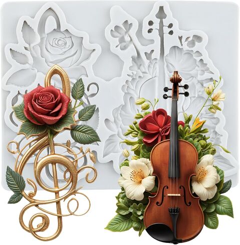 Musical Note Polymer Clay Mold Musical Instruments Guitar Violin Silicone Molds for DIY Crafts Epoxy Resin Casting Air Dry Polymer Clay Plaster Jewelry Making in Saudi Arabia