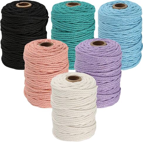 6 Rolls Macrame Cord, BetterJonny 3mm x 328 Yards Colored Macrame Rope, 4 Strand Twisted Cotton Rope Macrame Yarn, Colorful Cotton Craft Cord for Wall Hanging, Plant Hangers, Knitting, DIY in Saudi Arabia