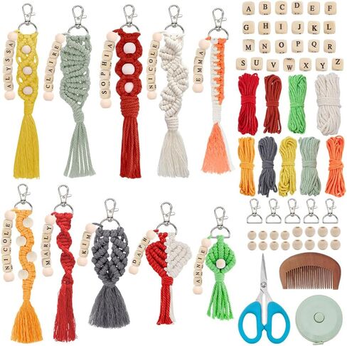 ACRNIGHEET 10PCS DIY Macrame Keychain Kit للبالغين المبتدئين DIY Letter Boho Macrame Keychain مع شرابة الحرفية عدة سلسلة المفاتيح صنع عدة لمحفظة الكبار حقيبة الهاتف تتضمن حلقات المفاتيح والتعليمات in Saudi Arabia