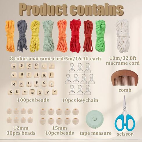 ACRNIGHEET 10PCS DIY Macrame Keychain Kit للبالغين المبتدئين DIY Letter Boho Macrame Keychain مع شرابة الحرفية عدة سلسلة المفاتيح صنع عدة لمحفظة الكبار حقيبة الهاتف تتضمن حلقات المفاتيح والتعليمات in Saudi Arabia