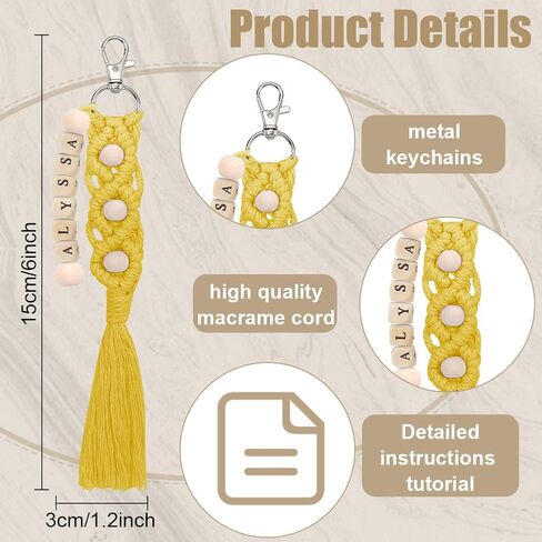 ACRNIGHEET 10PCS DIY Macrame Keychain Kit للبالغين المبتدئين DIY Letter Boho Macrame Keychain مع شرابة الحرفية عدة سلسلة المفاتيح صنع عدة لمحفظة الكبار حقيبة الهاتف تتضمن حلقات المفاتيح والتعليمات in Saudi Arabia