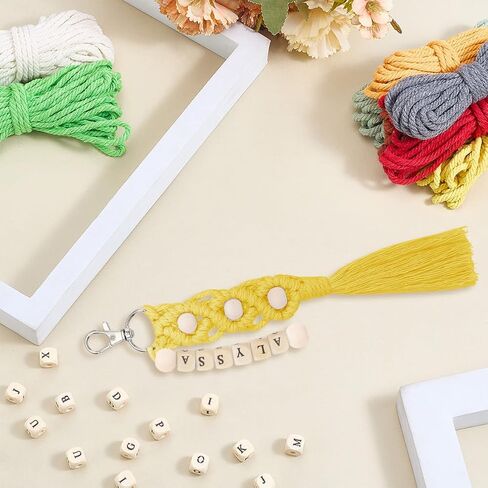 ACRNIGHEET 10PCS DIY Macrame Keychain Kit للبالغين المبتدئين DIY Letter Boho Macrame Keychain مع شرابة الحرفية عدة سلسلة المفاتيح صنع عدة لمحفظة الكبار حقيبة الهاتف تتضمن حلقات المفاتيح والتعليمات in Saudi Arabia