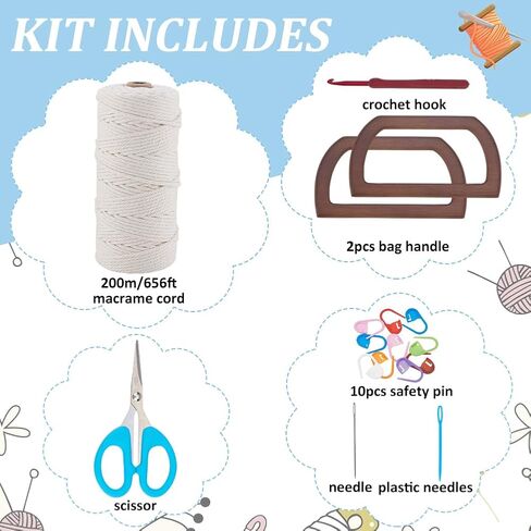 BEUNITONE DIY Macrame Shell Bag Kit for Beginners Purse Making Kit for Women DIY Handmade Beach Bag DIY Kit for Starter Macrame Tote Bag Kit with D Shaped Bag Handles with Step-by-Step Instructions in Saudi Arabia