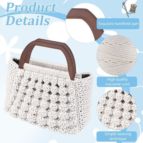 BEUNITONE DIY Macrame Shell Bag Kit for Beginners Purse Making Kit for Women DIY Handmade Beach Bag DIY Kit for Starter Macrame Tote Bag Kit with D Shaped Bag Handles with Step-by-Step Instructions in Saudi Arabia