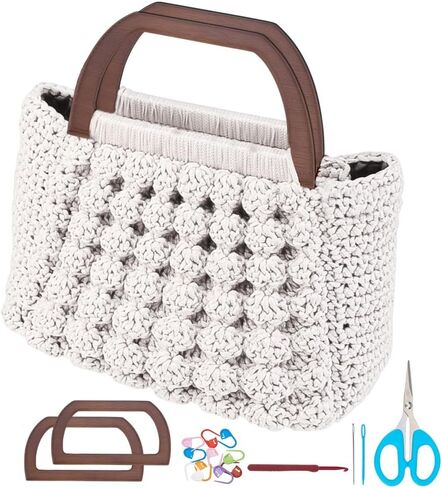 BEUNITONE DIY Macrame Shell Bag Kit for Beginners Purse Making Kit for Women DIY Handmade Beach Bag DIY Kit for Starter Macrame Tote Bag Kit with D Shaped Bag Handles with Step-by-Step Instructions in Saudi Arabia