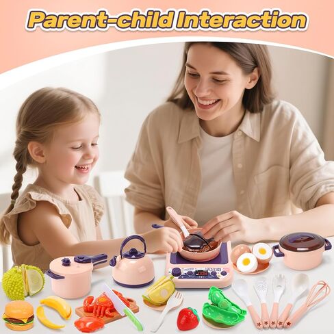 CUTE STONE Kids Kitchen Accessories, Toy Pots & Pans Set with Sound & Light Induction Cooktop, Cuttable & Peelable Play Food, Cooking Utensils, Educational Role Play Gift for Toddlers & Kids Ages 3+ in Kuwait