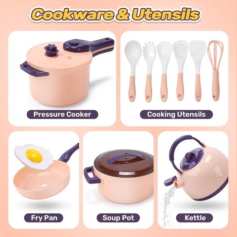 CUTE STONE Kids Kitchen Accessories, Toy Pots & Pans Set with Sound & Light Induction Cooktop, Cuttable & Peelable Play Food, Cooking Utensils, Educational Role Play Gift for Toddlers & Kids Ages 3+ in Kuwait