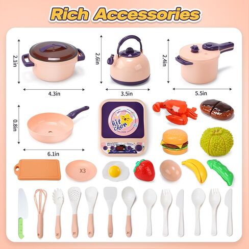 CUTE STONE Kids Kitchen Accessories, Toy Pots & Pans Set with Sound & Light Induction Cooktop, Cuttable & Peelable Play Food, Cooking Utensils, Educational Role Play Gift for Toddlers & Kids Ages 3+ in Kuwait