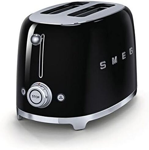 محمصة Smeg TSF01BLUS 50's Retro Style Aesthetic 2 Slice Toaster، أسود (متجدد) in Kuwait