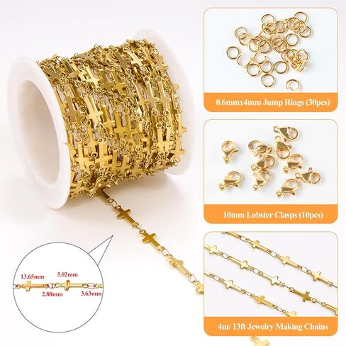 YOUBEIYEE 13 Feet Gold Plated Cross Chain for Jewelry Making Stainless Steel Bar Link Chains Bulk on Spool with Jump Rings Lobster Clasps in Saudi Arabia