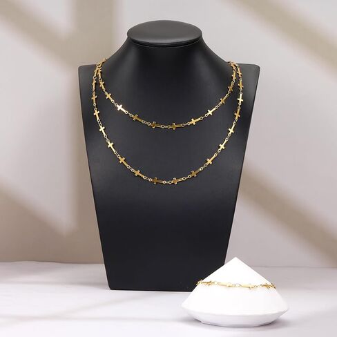 YOUBEIYEE 13 Feet Gold Plated Cross Chain for Jewelry Making Stainless Steel Bar Link Chains Bulk on Spool with Jump Rings Lobster Clasps in Saudi Arabia
