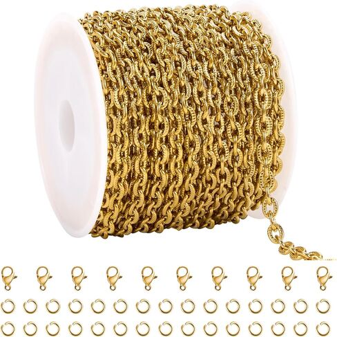 YOUBEIYEE 13 Feet Gold Plated Cross Chain for Jewelry Making Stainless Steel Bar Link Chains Bulk on Spool with Jump Rings Lobster Clasps in Saudi Arabia