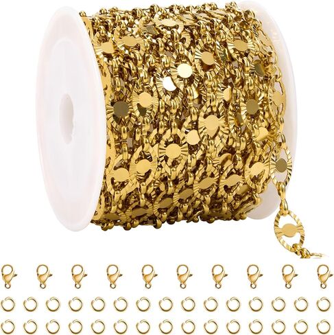 YOUBEIYEE 13 Feet Gold Plated Cross Chain for Jewelry Making Stainless Steel Bar Link Chains Bulk on Spool with Jump Rings Lobster Clasps in Saudi Arabia