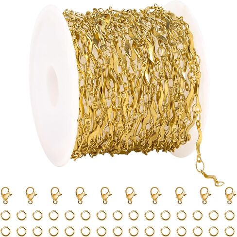 YOUBEIYEE 13 Feet Gold Plated Cross Chain for Jewelry Making Stainless Steel Bar Link Chains Bulk on Spool with Jump Rings Lobster Clasps in Saudi Arabia