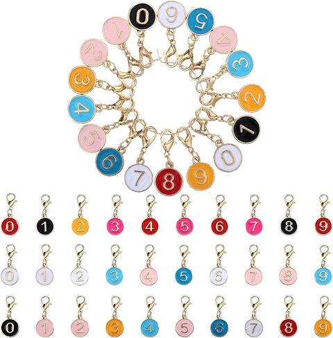 30PCS Colorful Number 0-9 Stitch Markers, Flat Round Number Stitch Marker with Lobster Clasp Alloy Crochet Knit Locking Removable Clip On Charms for Knitting Weaving Sewing DIY Jewelry Making in Saudi Arabia