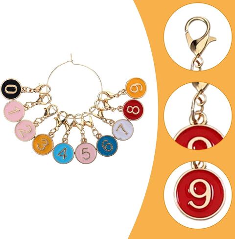 30PCS Colorful Number 0-9 Stitch Markers, Flat Round Number Stitch Marker with Lobster Clasp Alloy Crochet Knit Locking Removable Clip On Charms for Knitting Weaving Sewing DIY Jewelry Making in Saudi Arabia