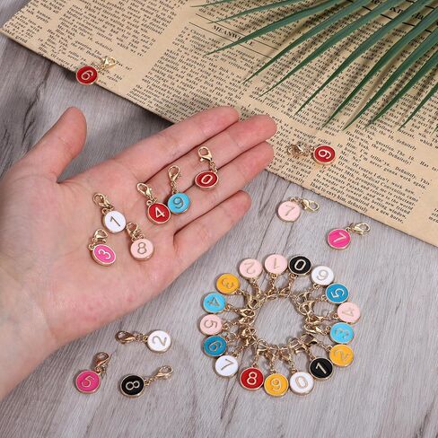 30PCS Colorful Number 0-9 Stitch Markers, Flat Round Number Stitch Marker with Lobster Clasp Alloy Crochet Knit Locking Removable Clip On Charms for Knitting Weaving Sewing DIY Jewelry Making in Saudi Arabia