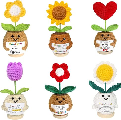 6PCS Thank You Gifts For Women Friends Positive Crochet Flowers Teacher Appreciation Gifts Inspirational Emotional Support Crochet Sunflower, Small Unique Gift Set for Sister Mom Mother Volunteer in Saudi Arabia