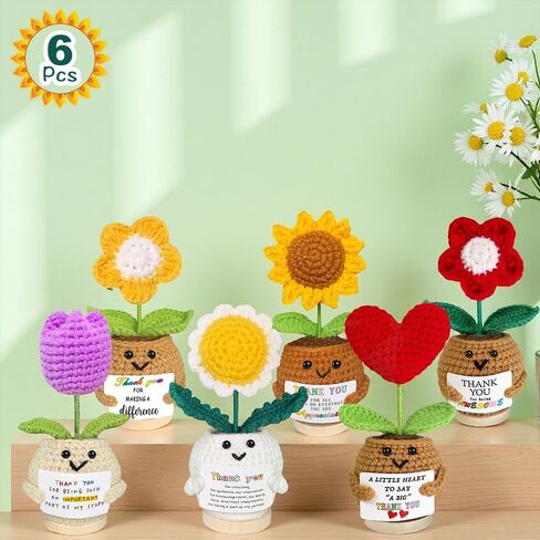 6PCS Thank You Gifts For Women Friends Positive Crochet Flowers Teacher Appreciation Gifts Inspirational Emotional Support Crochet Sunflower, Small Unique Gift Set for Sister Mom Mother Volunteer in Saudi Arabia
