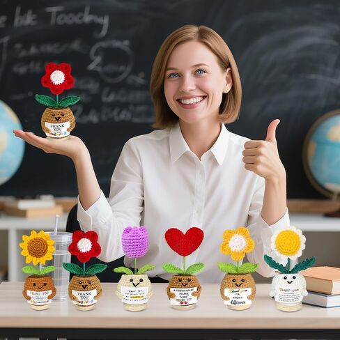 6PCS Thank You Gifts For Women Friends Positive Crochet Flowers Teacher Appreciation Gifts Inspirational Emotional Support Crochet Sunflower, Small Unique Gift Set for Sister Mom Mother Volunteer in Saudi Arabia