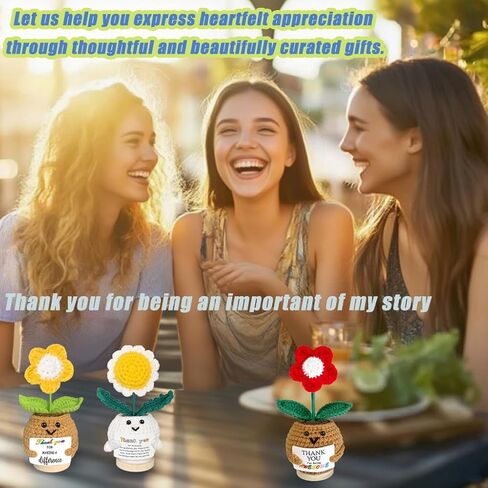 6PCS Thank You Gifts For Women Friends Positive Crochet Flowers Teacher Appreciation Gifts Inspirational Emotional Support Crochet Sunflower, Small Unique Gift Set for Sister Mom Mother Volunteer in Saudi Arabia