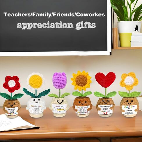 6PCS Thank You Gifts For Women Friends Positive Crochet Flowers Teacher Appreciation Gifts Inspirational Emotional Support Crochet Sunflower, Small Unique Gift Set for Sister Mom Mother Volunteer in Saudi Arabia
