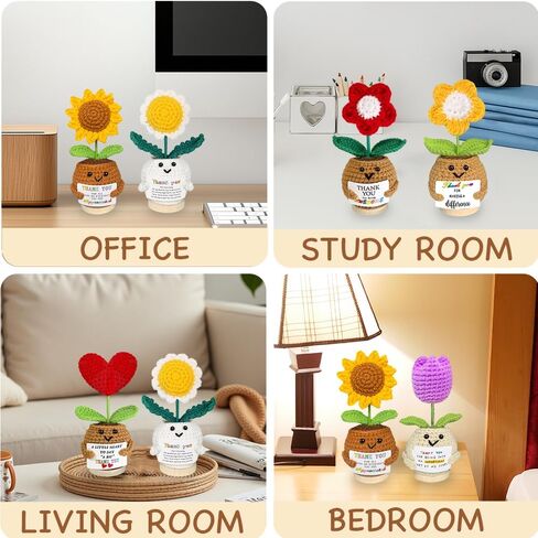 6PCS Thank You Gifts For Women Friends Positive Crochet Flowers Teacher Appreciation Gifts Inspirational Emotional Support Crochet Sunflower, Small Unique Gift Set for Sister Mom Mother Volunteer in Saudi Arabia