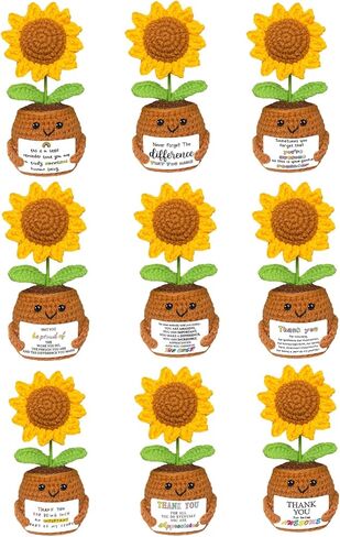6PCS Thank You Gifts For Women Friends Positive Crochet Flowers Teacher Appreciation Gifts Inspirational Emotional Support Crochet Sunflower, Small Unique Gift Set for Sister Mom Mother Volunteer in Saudi Arabia