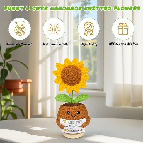 6PCS Thank You Gifts For Women Friends Positive Crochet Flowers Teacher Appreciation Gifts Inspirational Emotional Support Crochet Sunflower, Small Unique Gift Set for Sister Mom Mother Volunteer in Saudi Arabia