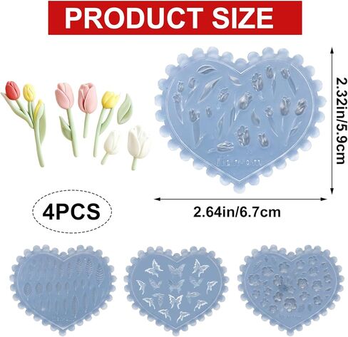 4PCS Spring Theme Polymer Clay Molds Mini Tulips Peach Blossom Flowers Leaves Butterfly Silicone Molds for DIY Earrings Jewelry Crafts Making in Saudi Arabia
