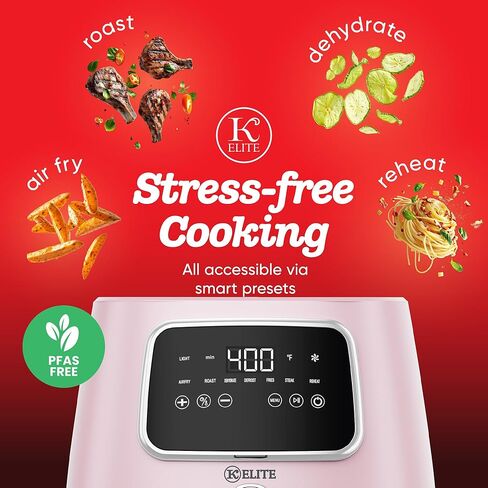 Kitchen Elite 5.5 Qt. Digital Air Fryer, Countertop Cooker with LED Screen, Presets for Air Fry, Roast, Dehydrate, Defrost and Reheat, Pink in Saudi Arabia