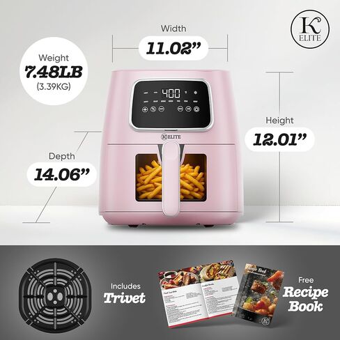 Kitchen Elite 5.5 Qt. Digital Air Fryer, Countertop Cooker with LED Screen, Presets for Air Fry, Roast, Dehydrate, Defrost and Reheat, Pink in Saudi Arabia