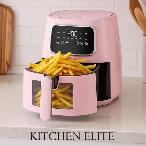 Kitchen Elite 5.5 Qt. Digital Air Fryer, Countertop Cooker with LED Screen, Presets for Air Fry, Roast, Dehydrate, Defrost and Reheat, Pink in Saudi Arabia