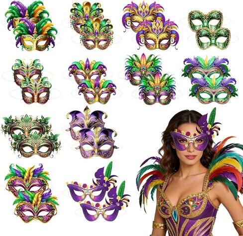 24 Pcs Masquerade Masks Pack Intended for Mardi Gras Masks Bulk Paper Vintage Carnival Mask for Masquerade Party Supplies for Women Man New Orleans Dress Up Photo Booth Prop Prom Decor Party Favors in Saudi Arabia