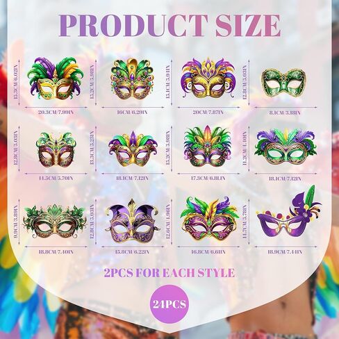 24 Pcs Masquerade Masks Pack Intended for Mardi Gras Masks Bulk Paper Vintage Carnival Mask for Masquerade Party Supplies for Women Man New Orleans Dress Up Photo Booth Prop Prom Decor Party Favors in Saudi Arabia