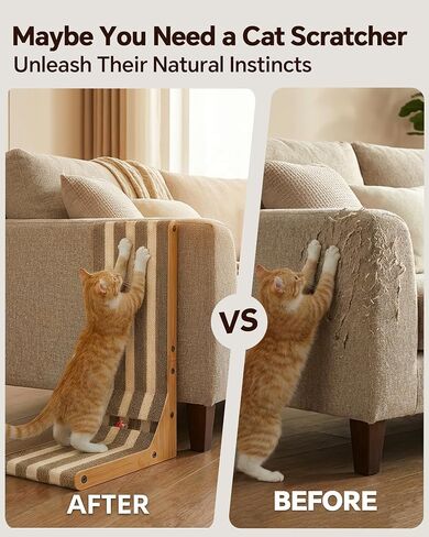 Striped Cat Scratcher, 23.7" H L-Shaped Wall-Leaning Pad, 3 in 1 Recreational Mode, Extra-Thick Cardboard with Bell Toy Ball for Indoor Cats in Saudi Arabia