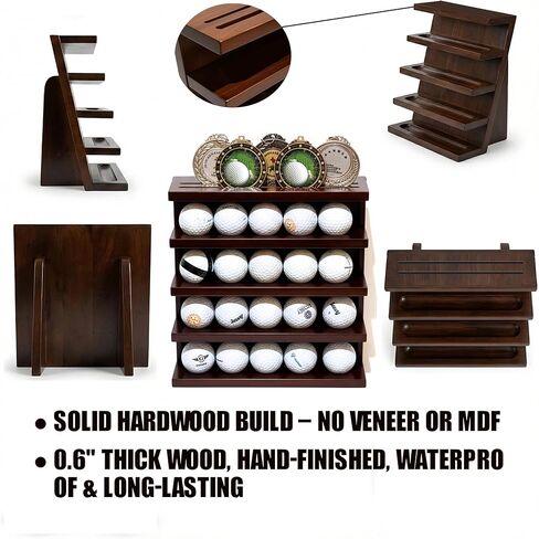 Solid Wood Golf Ball Display Rack, 20 Ball Slots with Two Rows of Medal Holders, Golf Ball Display Cabinet for Golf Collectibles Storage and Display in Saudi Arabia