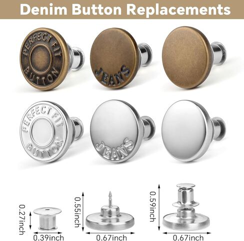 12 Pcs Jean Button Pins for Loose Jeans, No-Sew Nailess Removable Metal Jeans Buttons Replacement, Reusable and Adjustable Clothes Buttons in Saudi Arabia