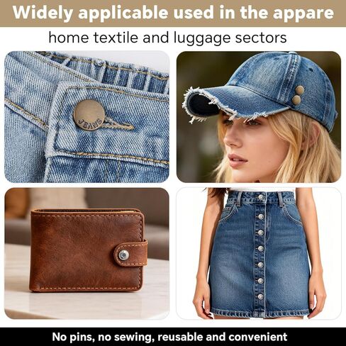 12 Pcs Jean Button Pins for Loose Jeans, No-Sew Nailess Removable Metal Jeans Buttons Replacement, Reusable and Adjustable Clothes Buttons in Saudi Arabia