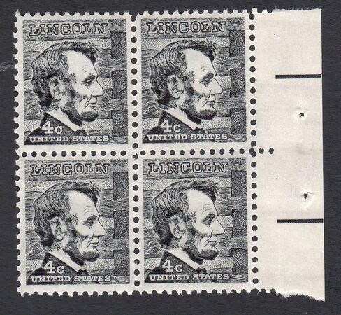 1965 ABRAHAM LINCOLN #1282 Plate Block of 4 x 4 cents US Postage Stamps in Saudi Arabia