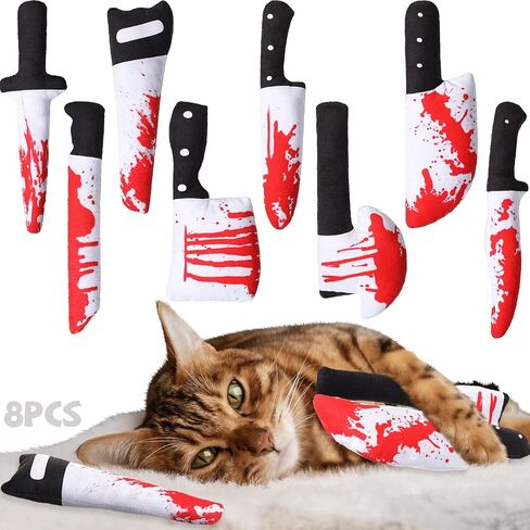 Honoson 8 Pcs Knife Cat Chew Toys Catnip Toys Interactive Stuffed Kitten Chew Toys Teething Resistant for Christmas Halloween Indoor Kitten Cats Boredom Relief Teeth Cleaning(Knife Pattern) in Saudi Arabia
