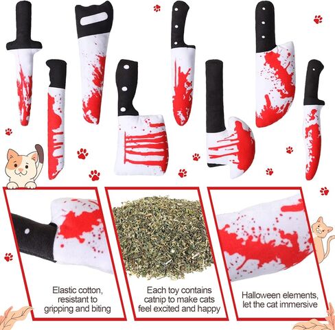Honoson 8 Pcs Knife Cat Chew Toys Catnip Toys Interactive Stuffed Kitten Chew Toys Teething Resistant for Christmas Halloween Indoor Kitten Cats Boredom Relief Teeth Cleaning(Knife Pattern) in Saudi Arabia