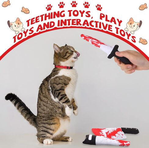 Honoson 8 Pcs Knife Cat Chew Toys Catnip Toys Interactive Stuffed Kitten Chew Toys Teething Resistant for Christmas Halloween Indoor Kitten Cats Boredom Relief Teeth Cleaning(Knife Pattern) in Saudi Arabia