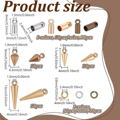 NBEADS 120 Pcs Bolo Tie Findings Kit, Bolo Tie Tips Replacement Kit Bolo Tie Buckle Accessories with 30Pcs Alloy Cord End, 30Pcs Bolo Brass Round Cone Charms with 60Pcs Jump Ring for Bolo Tie Making in Saudi Arabia